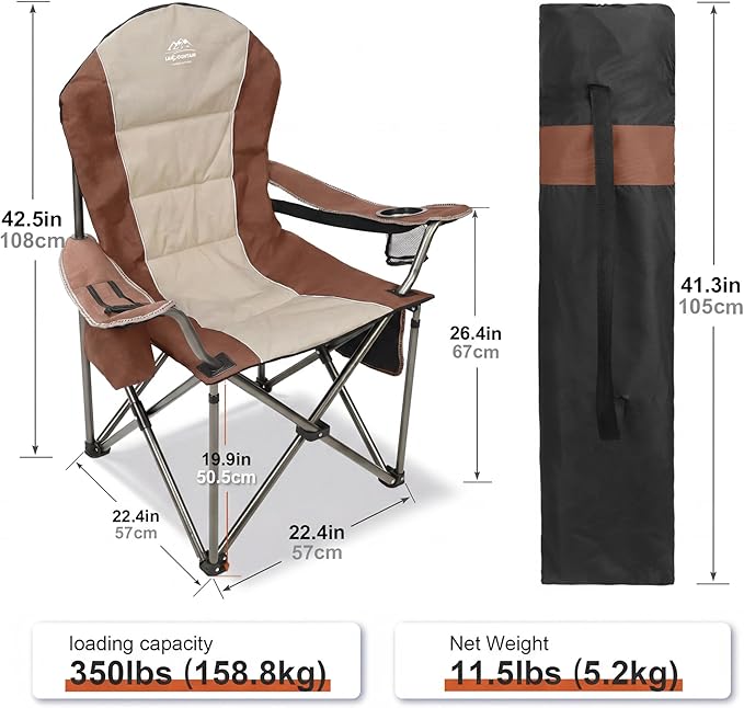 Camping Chairs for AdultsHigh Back Folding Camp Chair with Cup Holder and Cooler BagHeavy Duty Outdoor Lawn ChairsPerfect for CampingHikingPicnicsand Beach TripsMoca