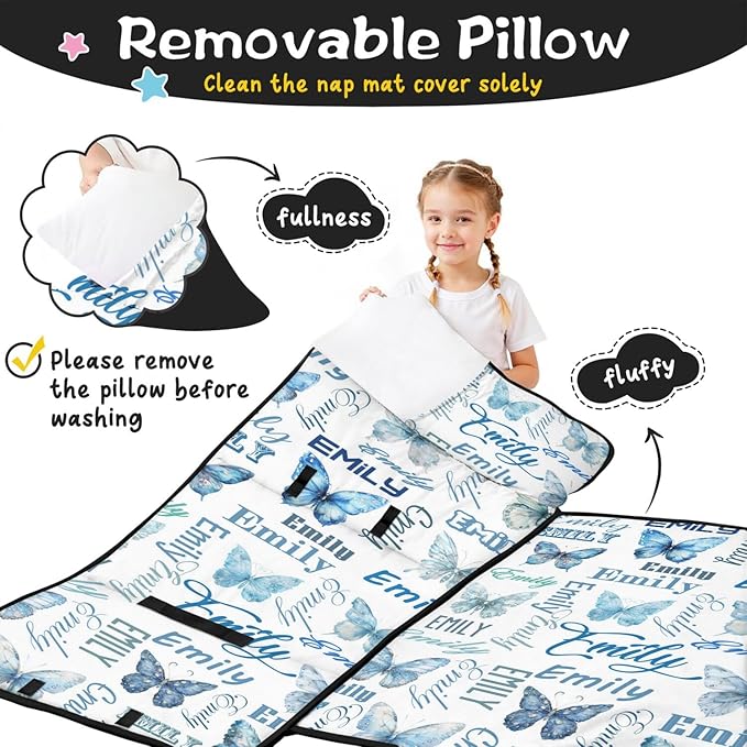 Personalized Toddler Nap Mat – Custom Name Sleeping Bag with Pillow &amp Blanket Roll-Up Nap Mats for Daycare
