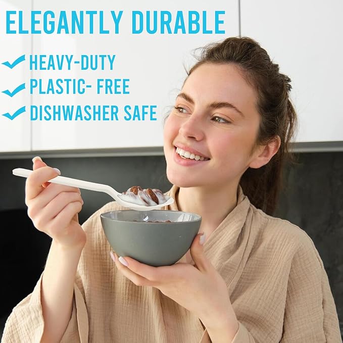 500 Count Compostable Disposable Non Plastic Spoons Large Heavy Duty Biodegradable Utensils Eco Friendly Durable Sturdy Recyclable Spoons Flatware Silverware for Party Wedding Daily Use