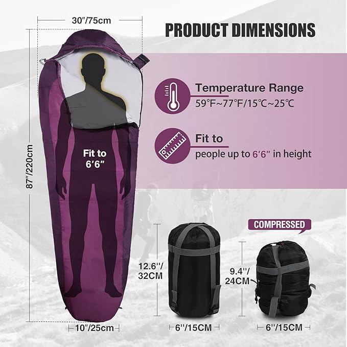 REDCAMP Ultra Lightweight Sleeping Bag for Backpacking Hiking Comfort for Adults Warm Weather with Compression Sack