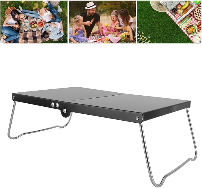 Folding Camping Table Stainless Steel Portable Mini Beach Table Camping Side Table for Outdoor Cooking BBQ Hiking Fishing Picnic