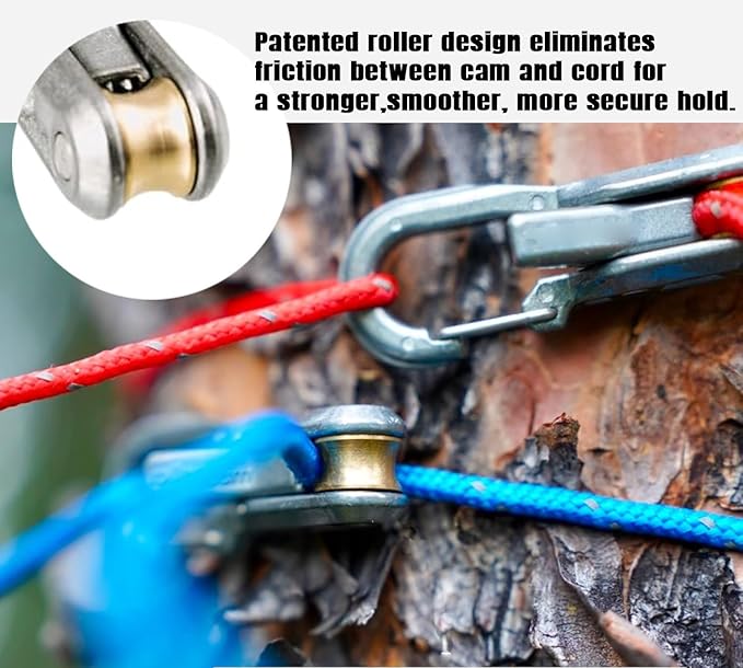 6-Pack Rope Tensioner Paracord Adjusters - Knot-Free Locking Tie-Down Tool with Roller Quick Adjust Buckle for Camping Boating Tent Outdoor Gear