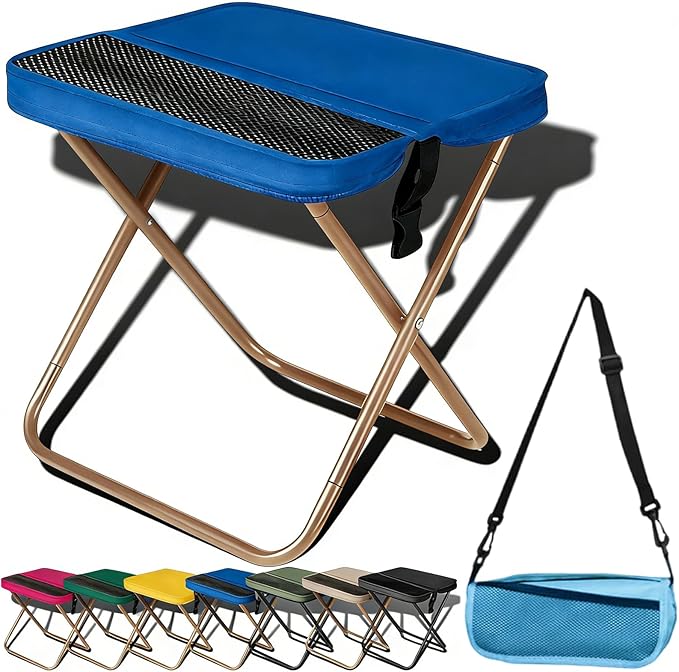 2026 Upgraded Large 12.2in Foldable Backpack Stool 265lbs Ultralight Portable Backpack Chair with Carry Bag Collapsible Stool for Hiking Camping &amp Fishing (Blue Small)