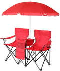 Loveseat Folding Camping Chair with Removable Umbrella &amp Cup Holder &amp Pocket &amp Carrying Bag Heavy-Duty Steel Frame Portable Beach Chair for Fishing Beach and Camping Load 180 LBS Per Se