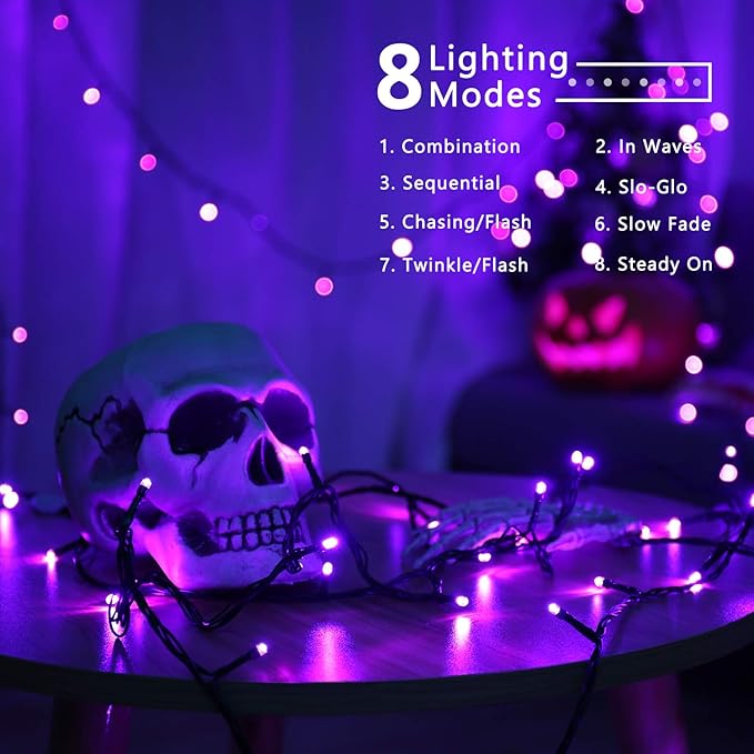 BrizLabs Purple Halloween Lights 2 Pack 78.74ft 240 LED Halloween String Lights Plug in Purple Mini Tree Light Connectable 8 Modes Outdoor Holiday Lighting Waterproof for Tree Home Yard Patio Decor