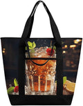 Insulated Shopping BagLarge Reusable Cooler Bags Classic Cocktail Printed Foldable Shopping BagTravel Waterproof Shoulder Bag