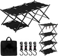 Portable Camping Table &amp Shelf 2-in-1Folding Carbon Steel Picnic Rack 37 4-Tier Storage Cook Station with 4 HooksPerfect for Party Dining Camping BBQ Indoor Outdoor