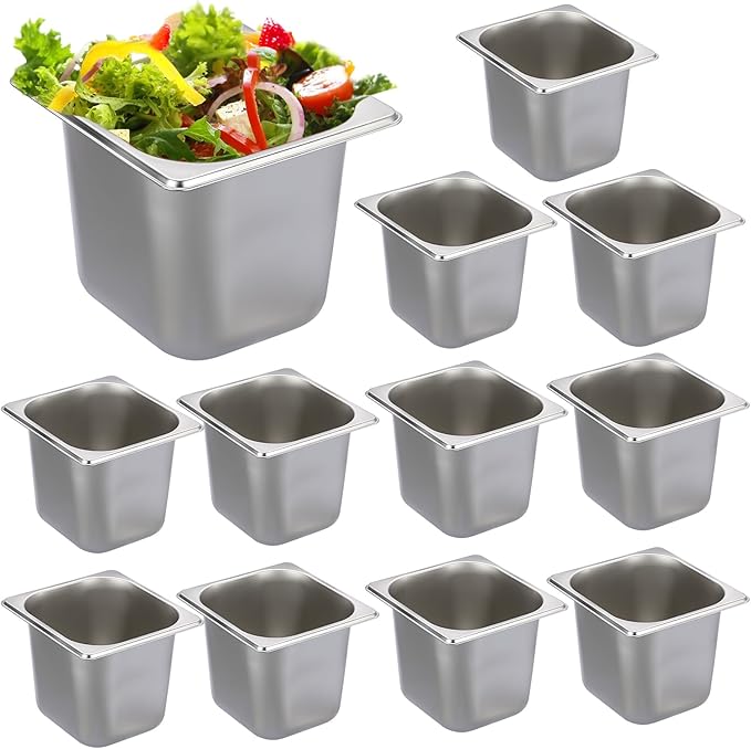 BSTKEY 12 Pack 1/6 Size 6 Inch Deep Hotel Pan Stainless Steel Steam Table Pans Stackable Catering Pan Commercial Food Pans for Kitchen Restaurant Buffet Party Supplies