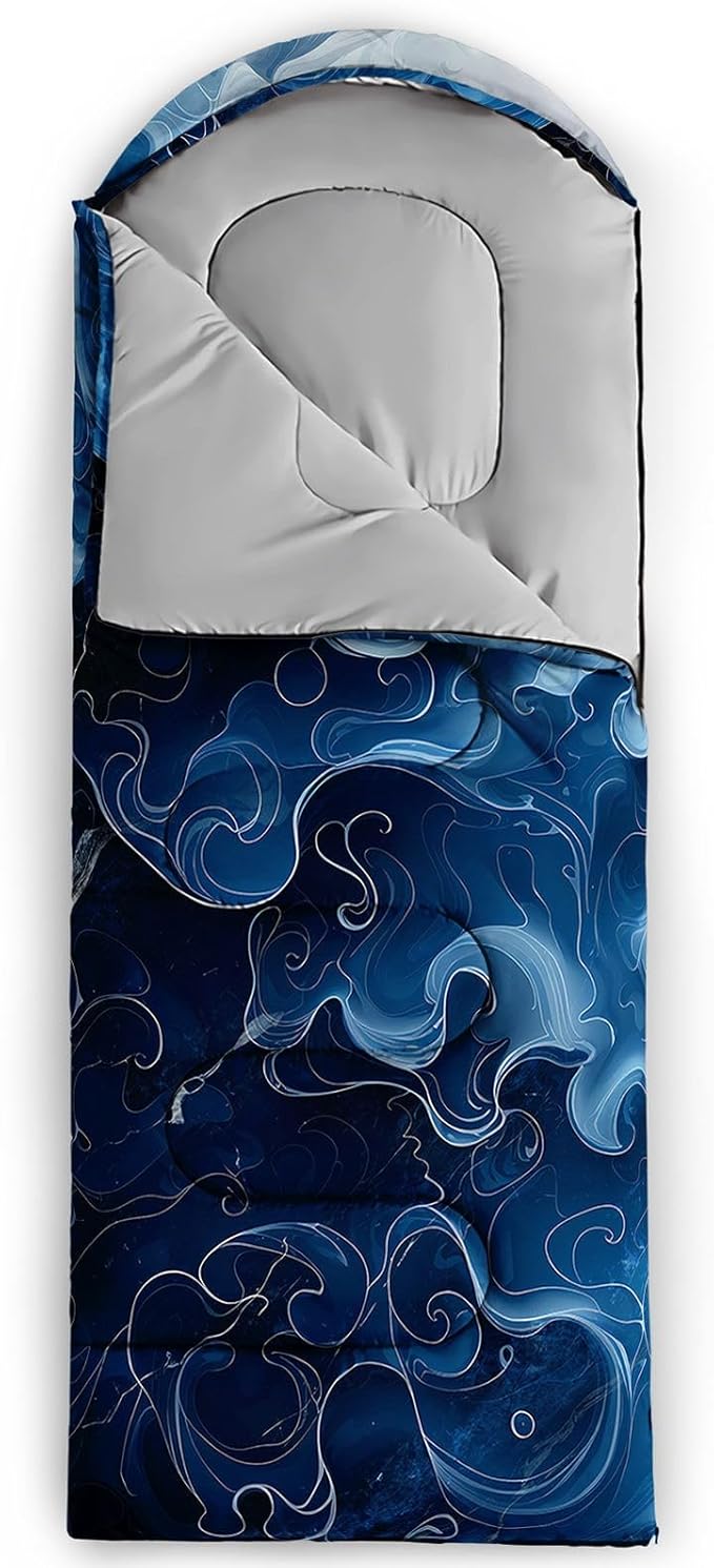Kids Sleeping Bag for Boys GirlsBlue Ripples Print-Lightweight Warm Portable Outdoor Indoor-Waterproof Cold Weather Resistant Sleeping Bag for Camping Hiking