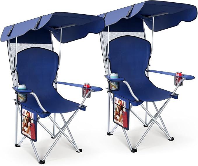 Portable Camping Chair with Canopy - Folding Chair with Canopy Durable 600D Oxford Canopy Chair for Camping Beach Picnics Fishing &amp Sports