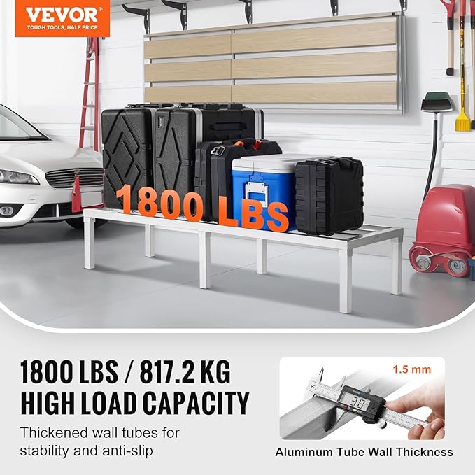 VEVOR Aluminum Dunnage Rack 60” x 20” Commercial Food Floor Rack 12” Off the Floor 1800 lbs Capacity All-Welded Aluminum Storage for Storage in Restaurants Kitchens Garages and Vehicles