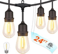 24 Feet Outdoor String Lights | IP65 Waterproof with 13 Shatterproof LED Bulbs | Warm White Patio Lights for Garden Cafe &amp Wedding - 5-Minute Tangle-Free Setup with Hooks