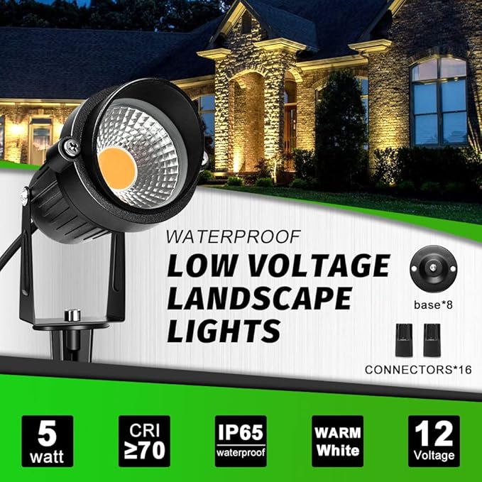 LightingWill 5W LED Landscape Lights Warm White 3000K-3500K Waterproof DC 12V COB LED Outdoor Wall Spotlight Low Voltage Garden Tree Spot Lighting forYardPathwaysFence (4 Pack)