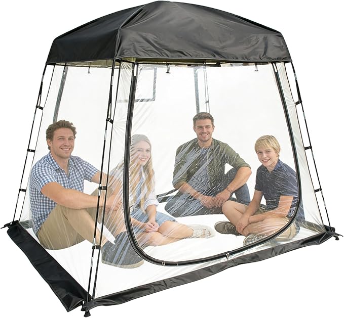 2-4 Person PVC Sports Tent Clear Sun Shelter with Ventilation Window Removable Top Cover 540° View Waterproof Screen Room for Outdoor Activities Sport Event Camping Fishing 6.56×4.76×6.23 FT (L×W×H)