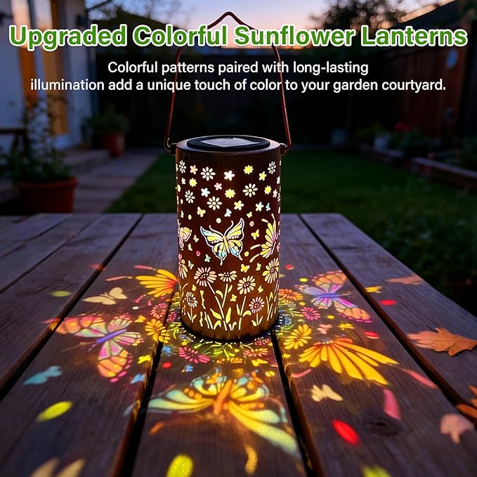 Colorful Butterfly Solar Lanterns Outdoor Waterproof Garden Decor Gifts for Women Mom Sister Grandma LED Hanging Solar Lantern Lights Outside for Table Yard Lawn Garden Path Porch Decor