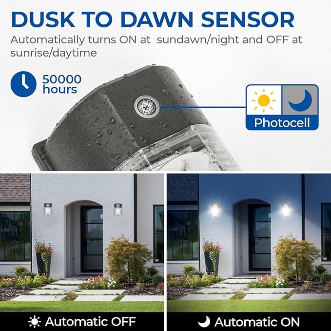 CINOTON 26W LED Wall Pack Light with Dusk to Dawn Sensor 3000LM [100-277Vac] LED Wall Lights IP65 Waterproof Outdoor Security Flood Lighting for Garage Warehouse Garden 5000K-Daylight 4 Pack