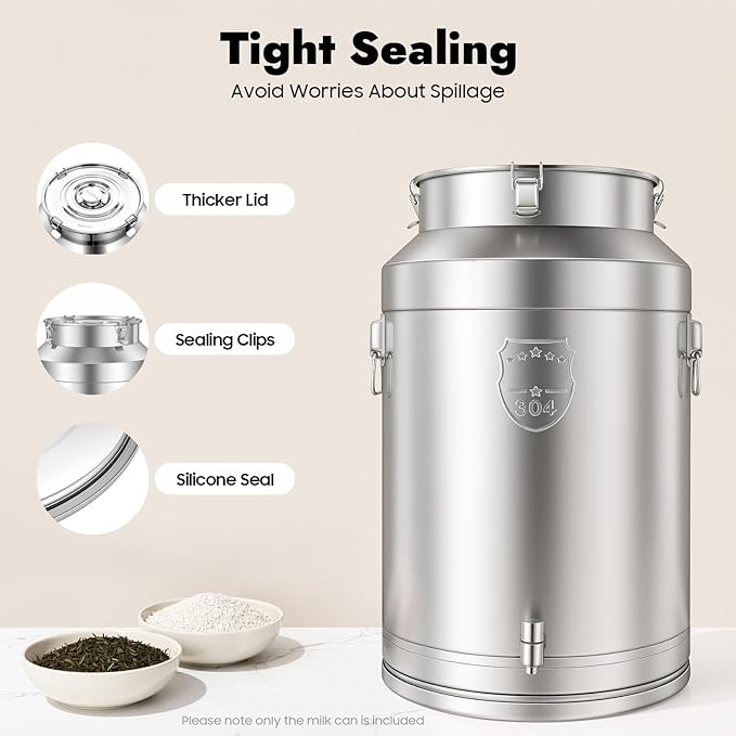 Stainless Steel Milk Can 76L/20.1Gal Metal Drink Dispenser Airtight Canister with Faucet &amp Lid Wine Oil Beverage Storage Container for Kitchen Restaurant Party W15.8*H25.2in