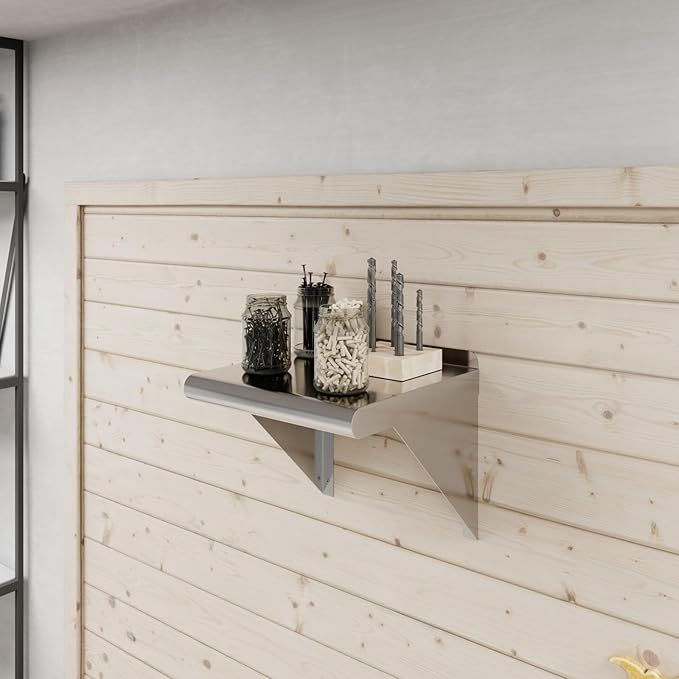 AmGood 12 in. x 12 in. Stainless Steel Wall Shelf | NSF Certified | Appliance &amp Equipment Metal Shelving | Kitchen Restaurant Garage Laundry Utility Room