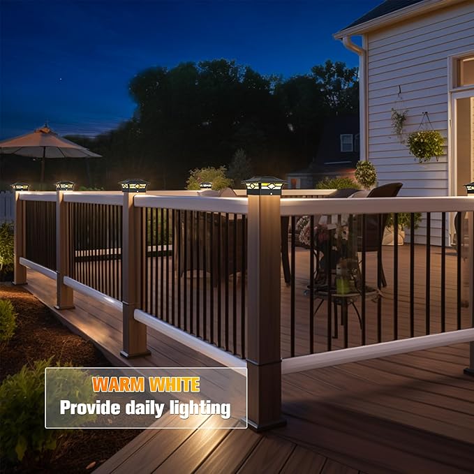 VOLISUN Solar Post Cap Light Outdoor Waterproof: RGB Color Changing - Solar Fence Cap Flashing Lights 8Pack Black for 4x4 5x5 6x6 Wooden Vinyl Post