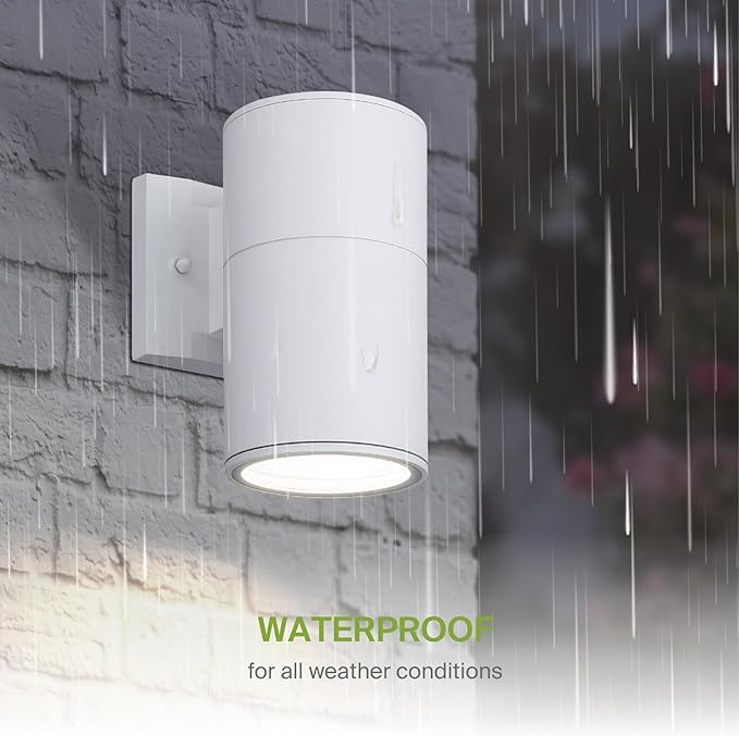 ASD 1 Light Outdoor Wall Light Fixture | 60W E26 Bulb Socket 120V ETL Cylinder Up Down Lights | LED/CFL/Incandescent Bulb Exterior Wall Sconce | Front Door Porch Patio Lighting | White