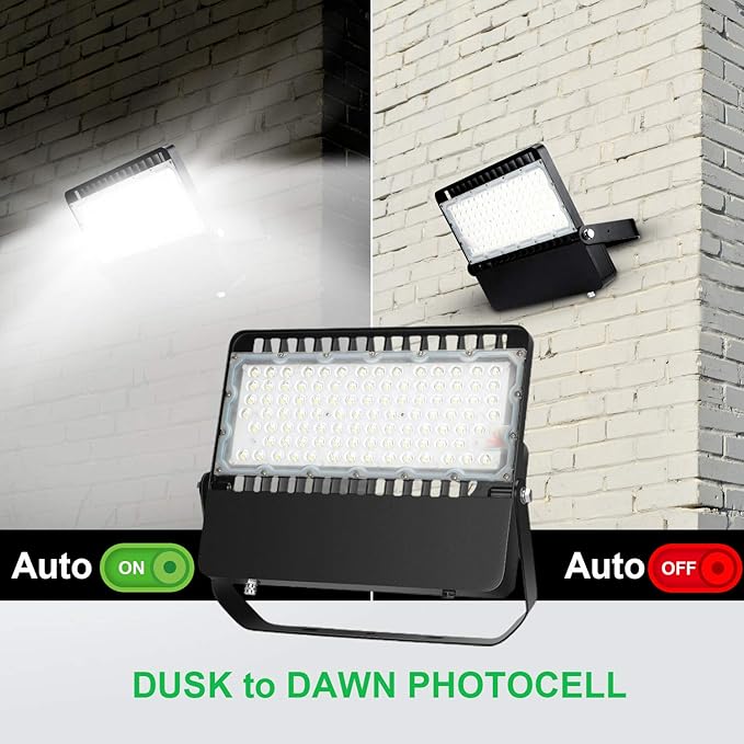 ledmo Super Bright LED Flood Light Outdoor Fixture with Dusk to Dawn Photocell - Commercial Grade Waterproof Floodlights for Large Stadiums 5000K 36000 Lumen (3 Pack)
