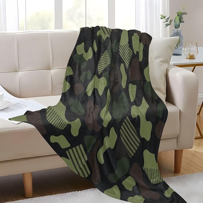 Throw Blanket For Couch Army Camouflage Black Green Line Blankets For Adults 50'' x 70''