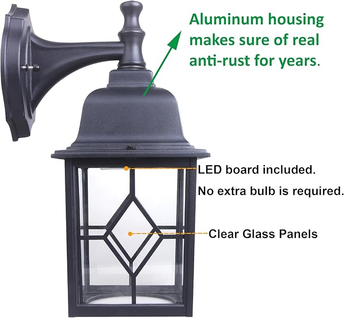 LIT-PaTH Outdoor LED Wall Lantern Large Exterior Wall Light Fixture 3000K Warm White 11W 1000 Lumen Matte Black Anti-Rust Aluminum Porch Lighting for Outside Patio Garage 1 Pack