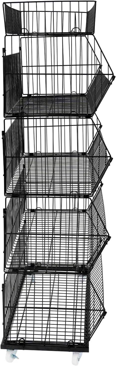 5 Tier Retail Display Rack Snack Organizer Stand with Wheels Candy Potato Chip Metal Wire Display Shelf CartSnack Rack for Supermarket and Home Kitchen Black