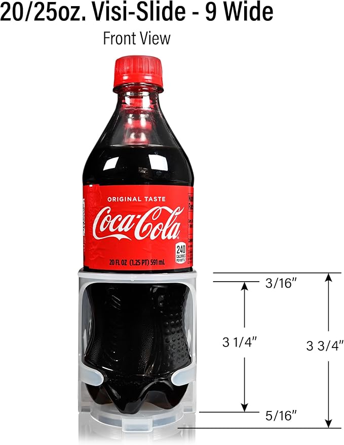Visi-Slide 20oz Soda Beverage Dispenser - Gravity Fed Glide for Angled Shelves for Coolers Commercial Refrigerators Cold Vaults (Pack of 2) Drink Dispenser and Organizer for Cans Bottles and More