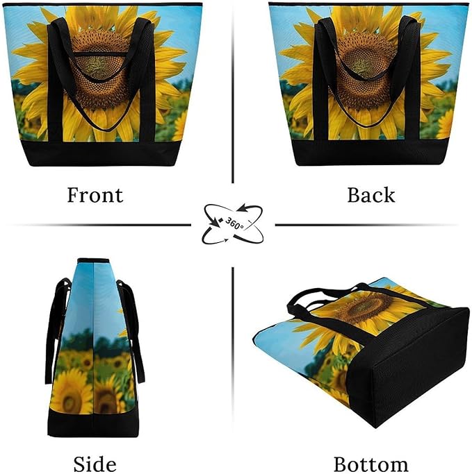 Insulated Shopping BagLarge Reusable Cooler Bags Beutiful Sunflower Printed Foldable Shopping BagTravel Waterproof Shoulder Bag