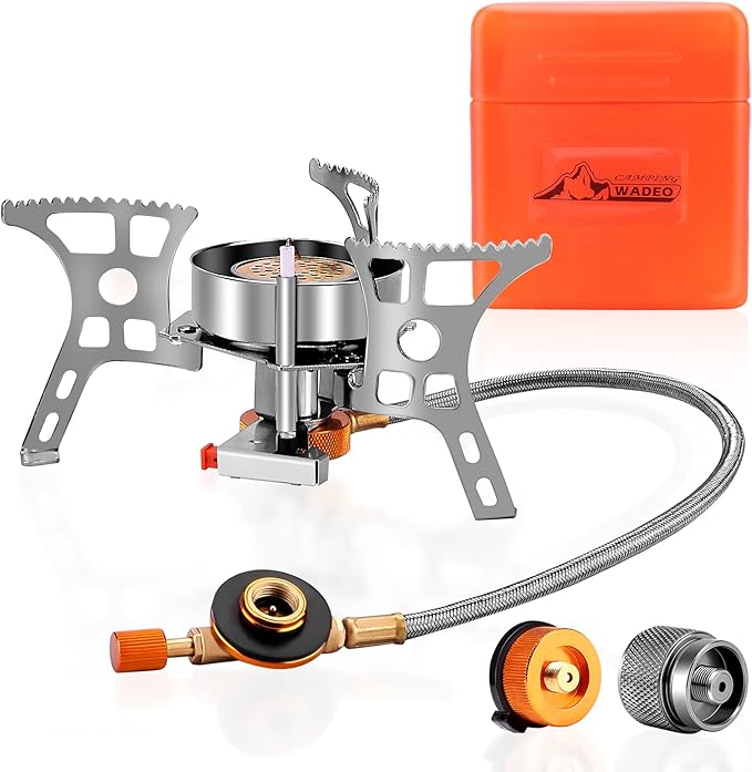 WADEO 3900W Windproof Camping Stove Camping Gas Stove with Piezo Ignition Backpacking Stove Portable Camping Stove with Two Fuel Canister Adapter for Outdoor Backpacking Hiking and Picnic