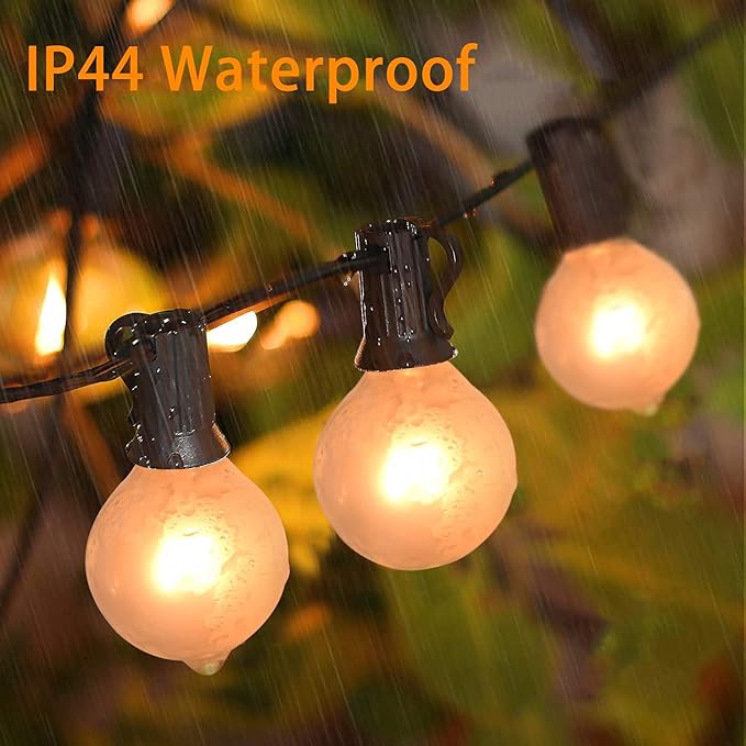 Abeja 25FT Outdoor String Lights G40 Globe Patio String Lights with 27 Frosted White Globe Bulbs Waterproof Connectable Hanging Lights for Outside Backyard Porch Umbrella Bistro Decor Black Wire