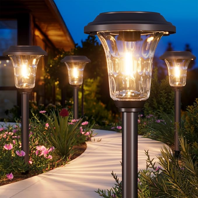 XMCOSY+ Solar Pathway Lights 4 Pack Metal Solar Lights Outdoor Waterproof 20/40LM Bright Solar Powered Garden Light for Yard Backyard Landscape Path Driveway Walkway Outside (Warm/Cool White)