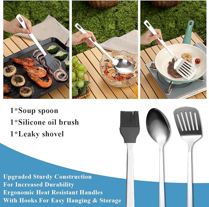 Kyraton Camping Cooking Set 15 Pack Camping Cookware Camping Supplies Portable Camping Kitchen Utensil Set Ldeal for Backpacking Barbecuing Camping and Hiking Trips.