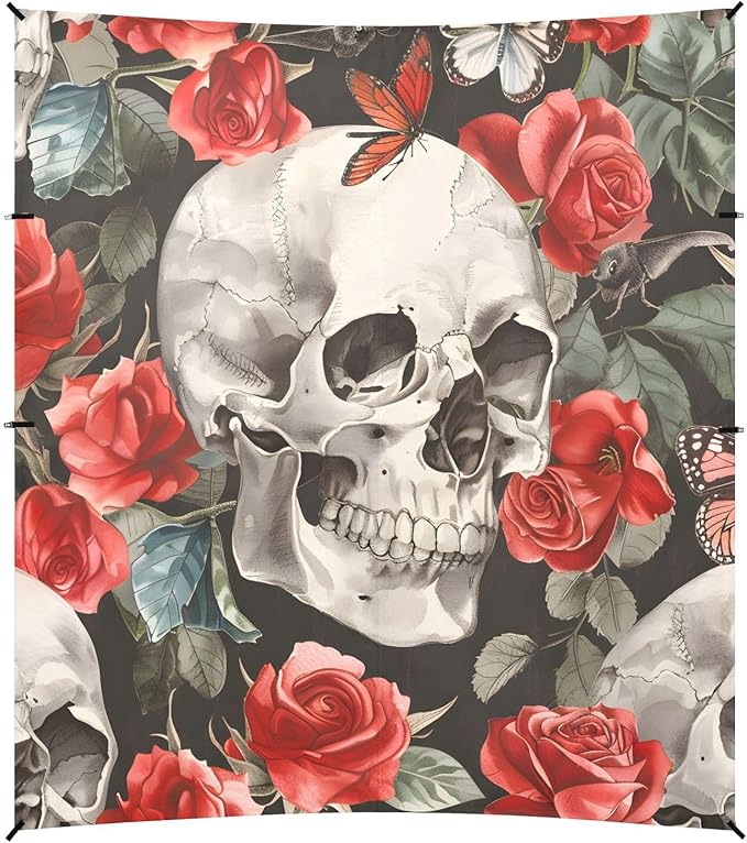 Beach Tent Sun Shelter Skull with Gorgeous Roses Lightweight &amp Easy Setup Beach Shade Canopy for Camping Fishing