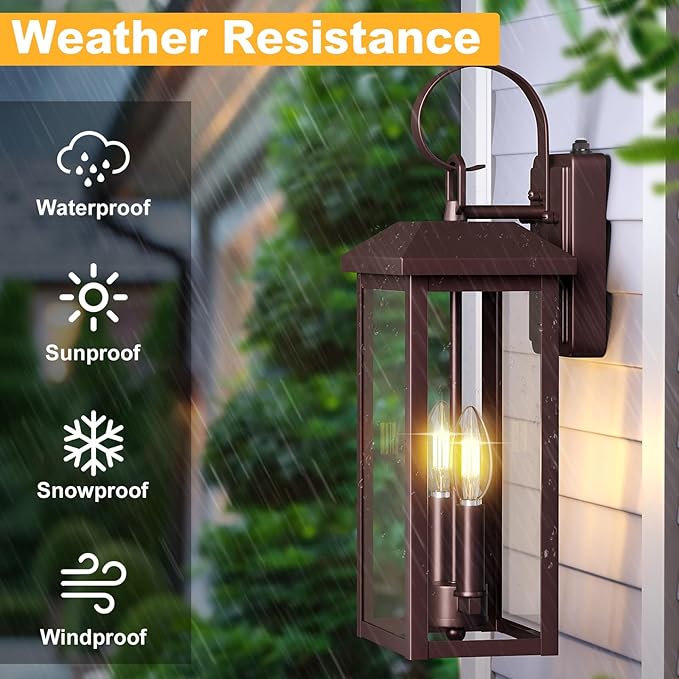 Extra Large Exterior Lighting Fixtures Bronze Dusk Till Dawn Outdoor Light Fixture 2-Light Outdoor Wall Fixture with E12 Socket 18 Porch Light Fixtures for House Garage Patio Door Backyard