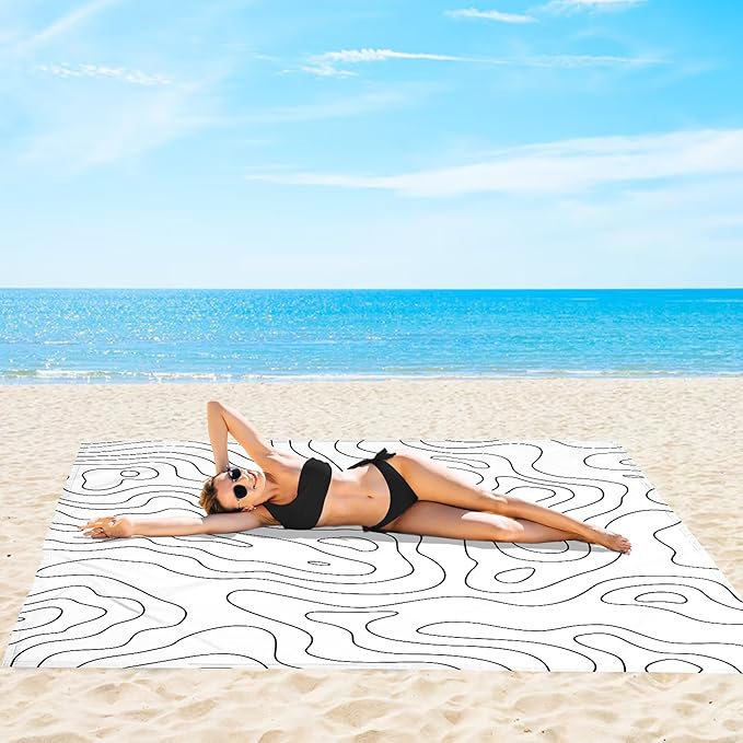 Beach Blanket 78”x 86” Waterproof Sandproof Beach Mat with 4 Stakes &amp Portable Bag Big Large Sand Free Outdoor Pockets Picnic Blanket for Festival Camping
