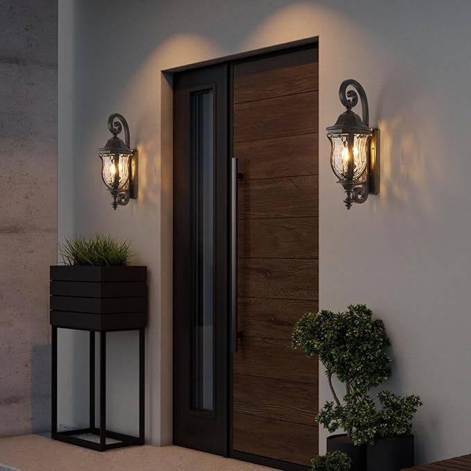 Black Brush Red Exterior Wall Sconces 28 H Large Outdoor Wall Light Fixtures with Water Glass Waterproof Outdoor Lights Wall Mount with Decorative Patterns for Porch Front Door