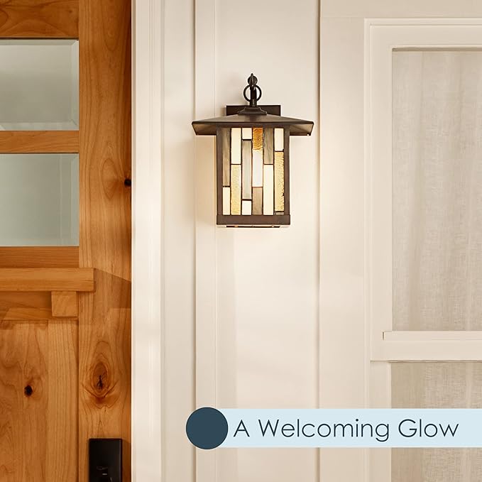 RIVER OF GOODS Stained Glass Outdoor Light Fixture - 11.75 H - Mission Style Porch Light - Tilda