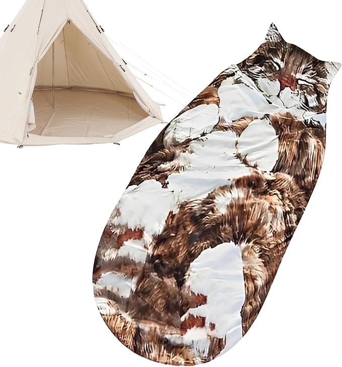 Cat Sleeping Bag for Humans | Camping Sleeping Bags | Plush Cats Print Envelope Mummy Sleepings Bag with Soft Flannel Lining Self | Giant Plush Envelope Design Sleep Sack Cats Blanket for Humans