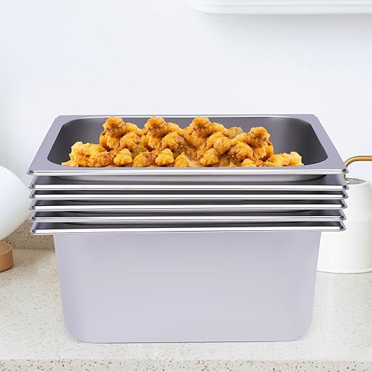 6 Pack Hotel Pans 6 Deep Stainless Steel Steam Table Pan Restaurant Steam Table Plate Commercial Food Storage Containers for Hotel Cafeteria Party 12.99 L x 10.24 W