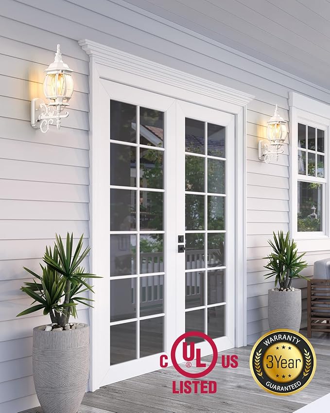 VIANIS Outdoor Wall Sconce White Dusk to Dawn Outdoor Lighting Wall Mounted 100% Aluminum Waterproof Exterior Front Porch Light Fixture for House Modern Outside Lantern Lights for Garage Lamp