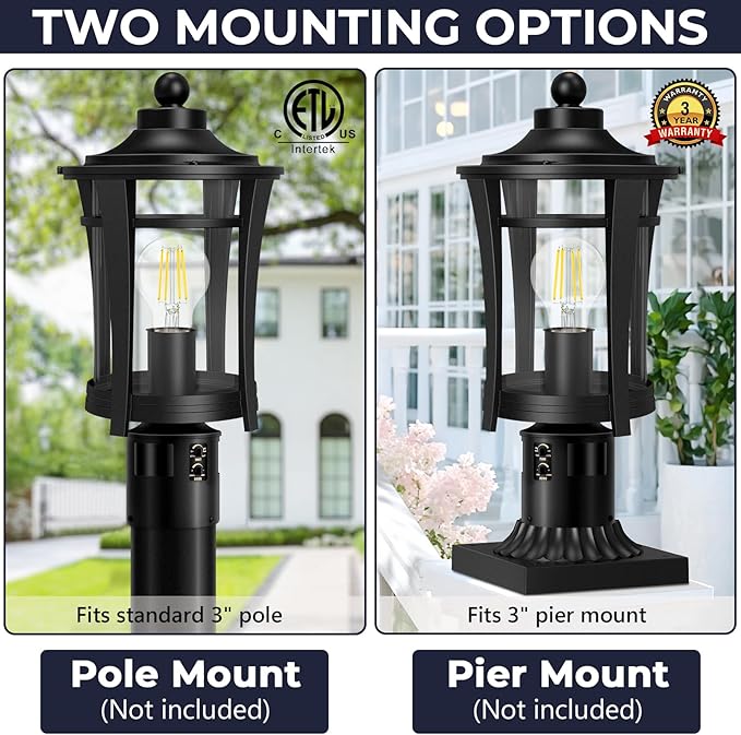 Lotsky Motion Sensor Outdoor Post Lights360°Detection Dusk to Dawn Lamp Posts Light Fixture with 3 ModesBlack Aluminum Hardwired Outside Pole Lantern for GardenDrivewayPatioWaterproofE26 Base