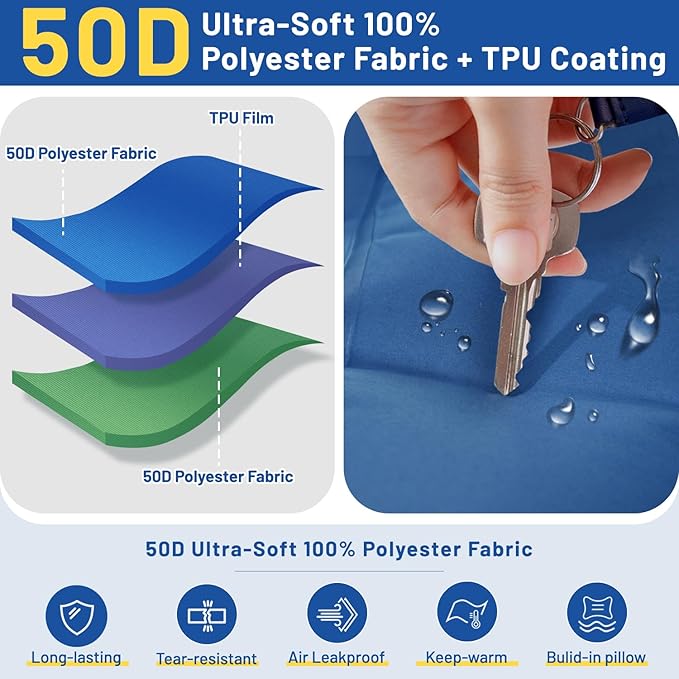 Camping Sleeping Pad Extra Thick 6 Inch Camping Mat with Pillow Built-in Foot Pump Ultralight Inflatable Sleeping Pads Compact for Hiking Backpacking Camping Traveling Tent Portable Sleeping Mat