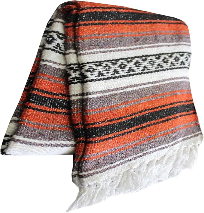 Del Mex Classic Mexican Blanket Large Authentic Woven Falsa Throw (70x50) Artisan Southwest Décor for Beach Yoga Outdoors (Terracotta)