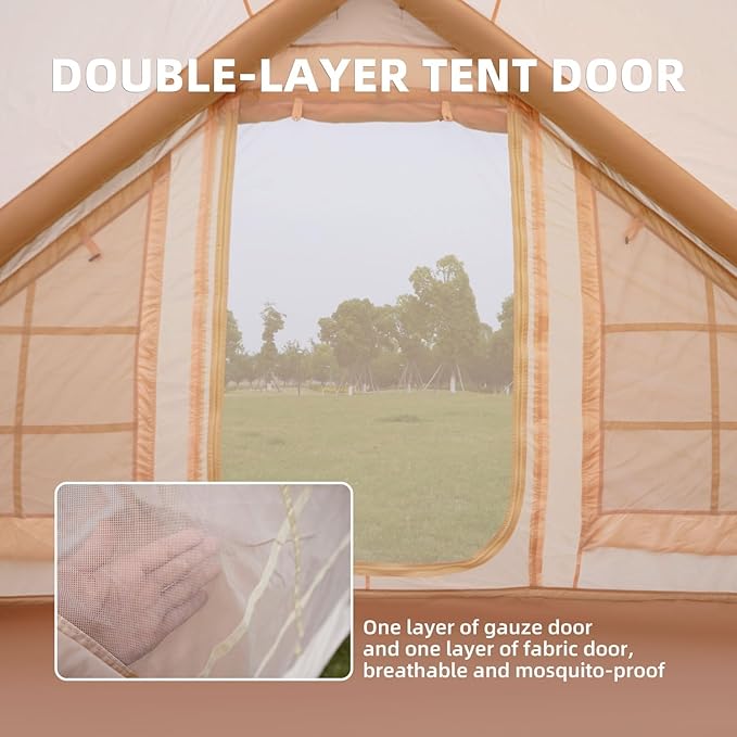 Inflatable Camping Tent with Canopy 4-6 Person 4 Season Air Tent 5 Min Quick Setup Waterproof Windproof with 420D Oxford 2 Mesh Doors &amp 4 Windows Clear Skylight for Family Camping
