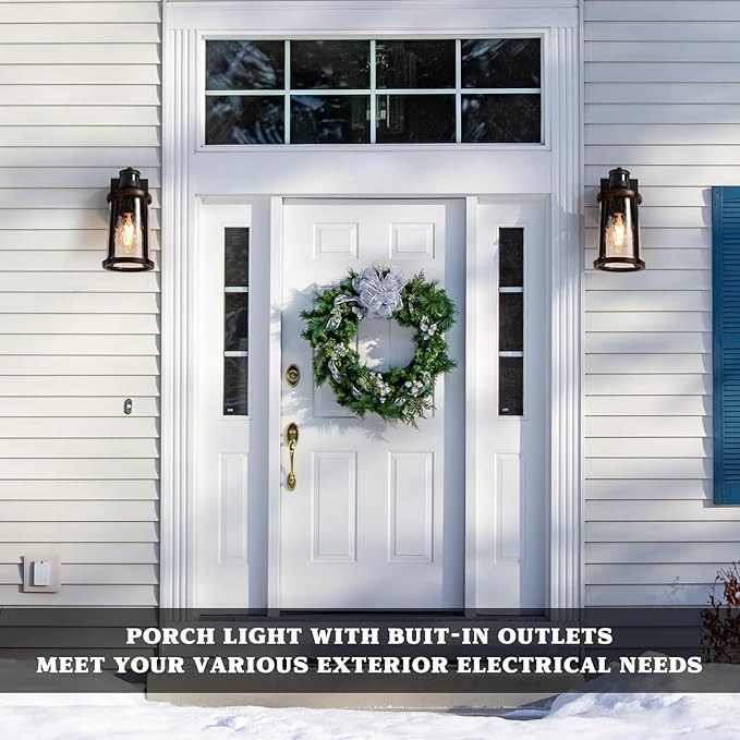 Dusk to Dawn Motion Sensor Outdoor Light with GFCI Outlet Waterproof Outside Porch Light Exterior Lighting Fixtures for House Garage Front DoorBulb Included12.5 H1PC