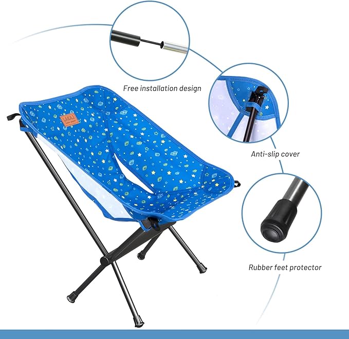 Protable Lightweight Chair for Youth Compact Folding Size 12.6“×4.3 Only Weights 1.6lbs 600D Oxford Fabric Durable Aluminum Alloy Frame Easy to Storage &amp Carry(Blue)