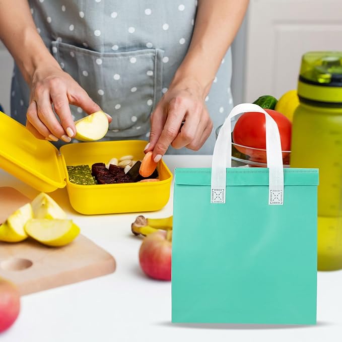 PATIKIL Insulated Take Away Bags 25 Pcs Insulation Cooler Bag Grocery Thermal Bags 11.8 x 7.9 x 12.6 Inch for Hot Cold Frozen Food Delivery Mint Green
