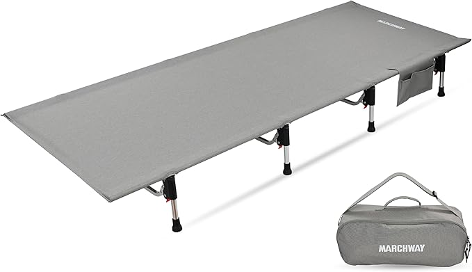 MARCHWAY Lightweight Folding Tent Camping Cot Bed with Lever Lock Easy Setup Portable Compact for Outdoor Travel Hunting Hiking Motorcycling Support 330Lbs (Grey)